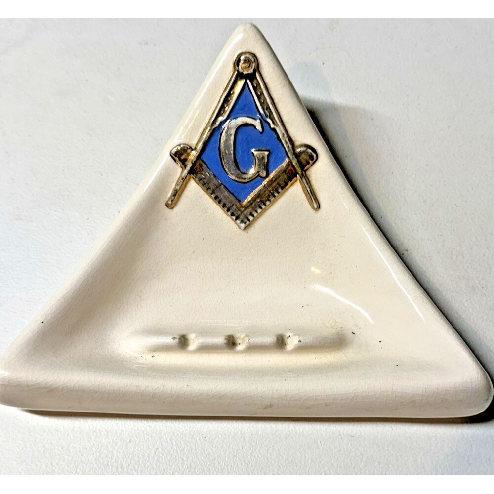 Vintage Lefton China Masonic Freemason Triangle Ashtray Blue G 4345 Japan